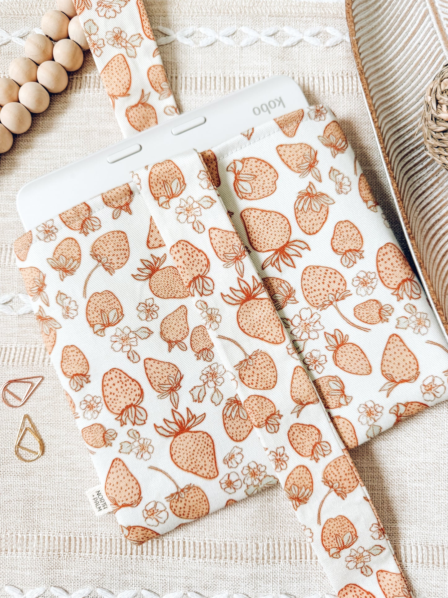 Sophia Strawberry E-Reader Sleeve | Cushioned Kindle & Kobo Cover | Handmade Book Lover Gift