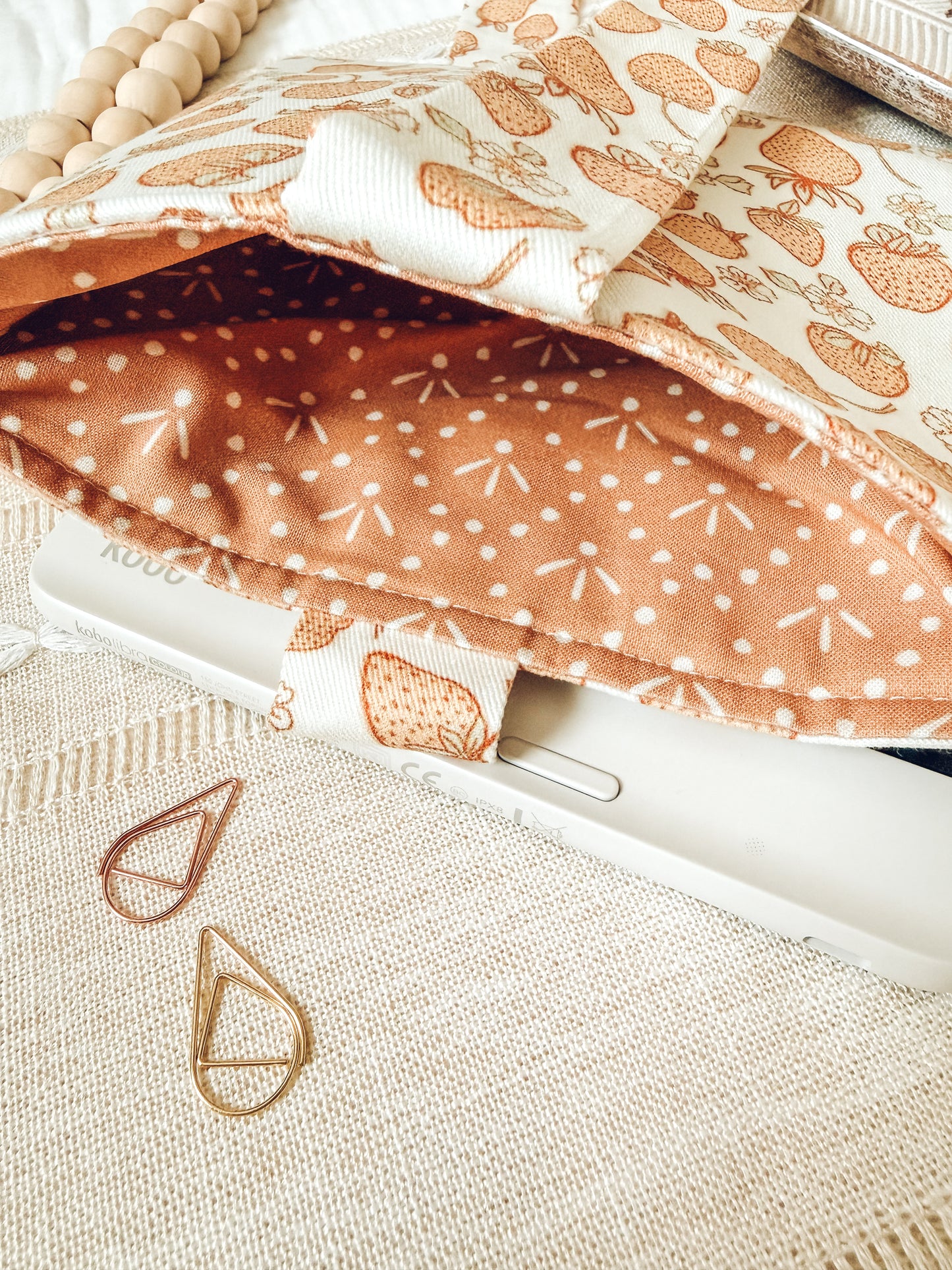Sophia Strawberry E-Reader Sleeve | Cushioned Kindle & Kobo Cover | Handmade Book Lover Gift