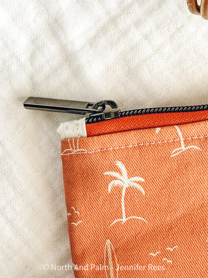 Orange Beach Days Mini Zipper Pouch | Coastal Handmade Coin Purse | Small Beach Bag