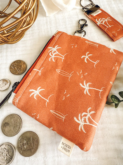 Orange Beach Days Mini Zipper Pouch | Coastal Handmade Coin Purse | Small Beach Bag