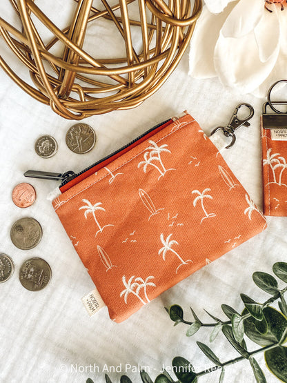 Orange Beach Days Mini Zipper Pouch | Coastal Handmade Coin Purse | Small Beach Bag