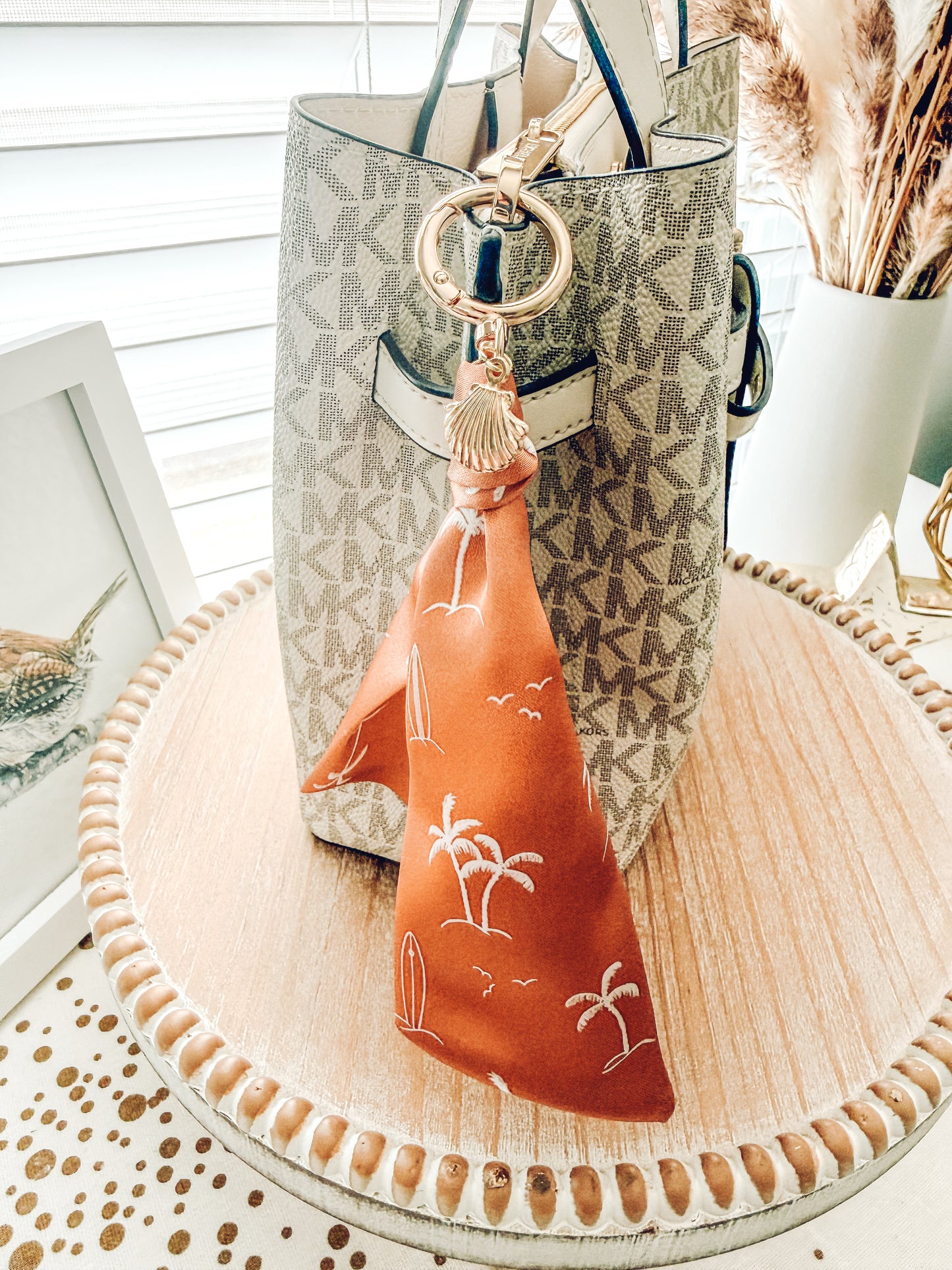 Beach Days | Coastal Satin Purse Charm | Gold Seashell Bag Charm | Handmade Beach Accessory