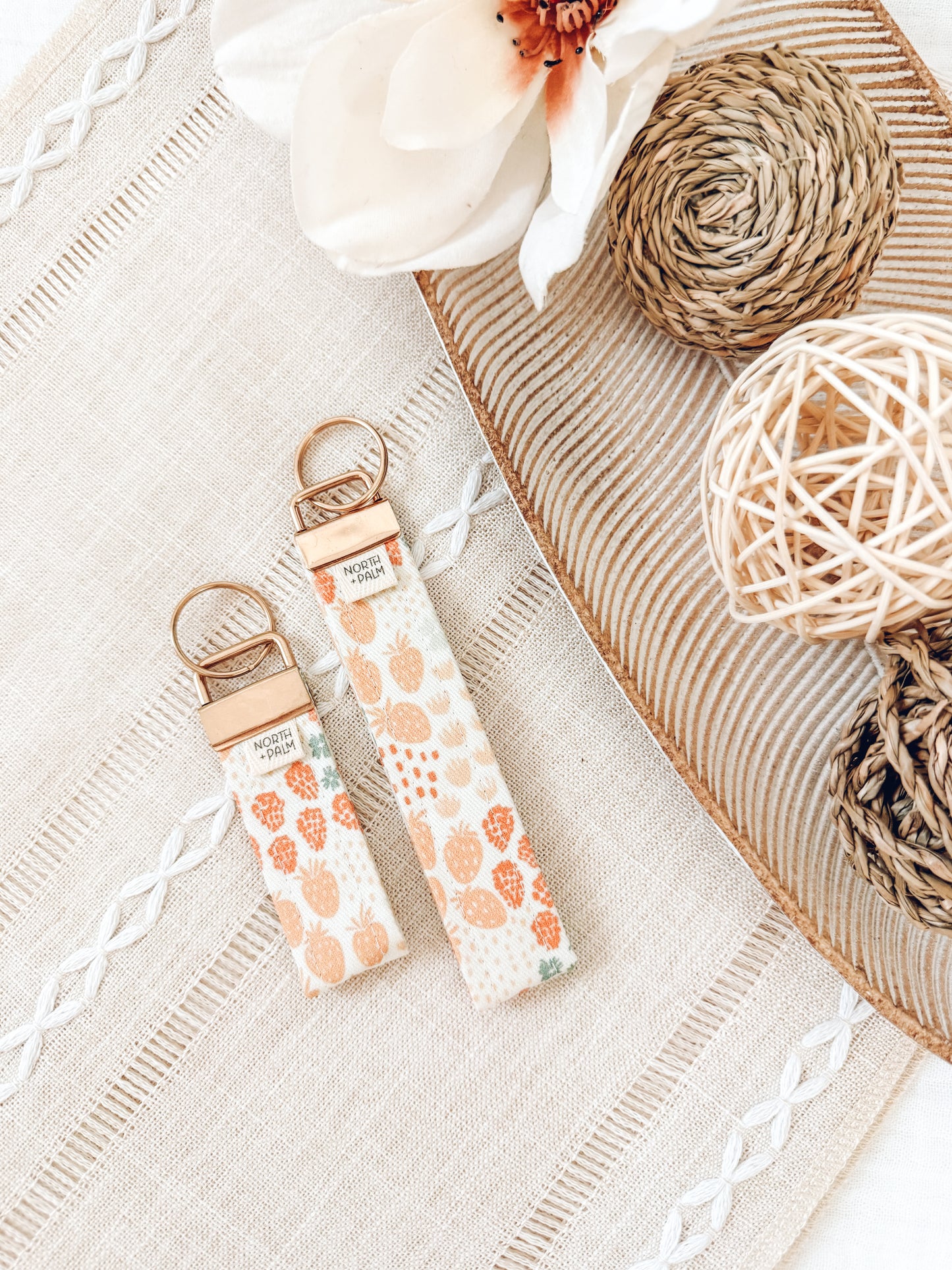 Sherry | Berry Print Wristlet Key Fob | Cute Handmade Key Chain | Wrist Strap