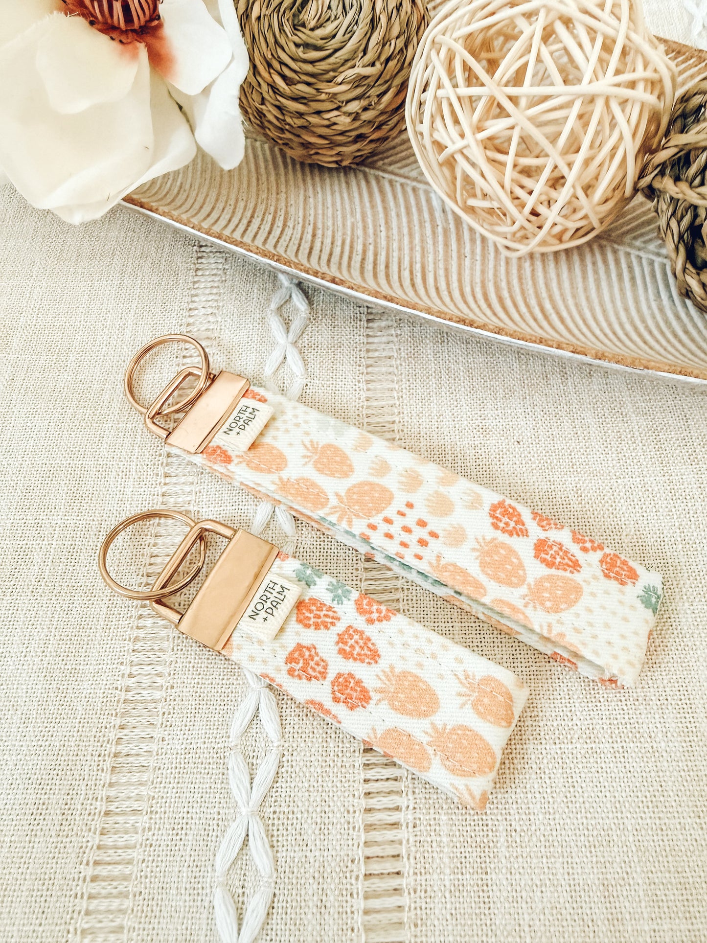 Sherry | Berry Print Wristlet Key Fob | Cute Handmade Key Chain | Wrist Strap