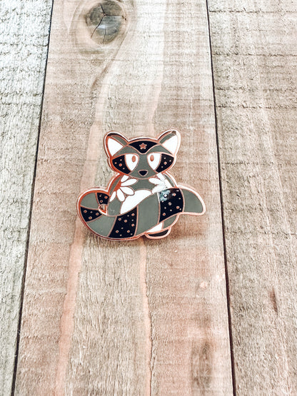 Raccoon Enamel Pin | Rose Gold Hard Enamel Pin | Cottagecore Nature Lover Pin