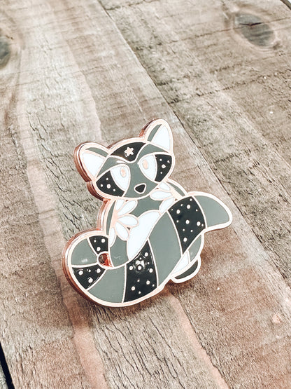 Raccoon Enamel Pin | Rose Gold Hard Enamel Pin | Cottagecore Nature Lover Pin