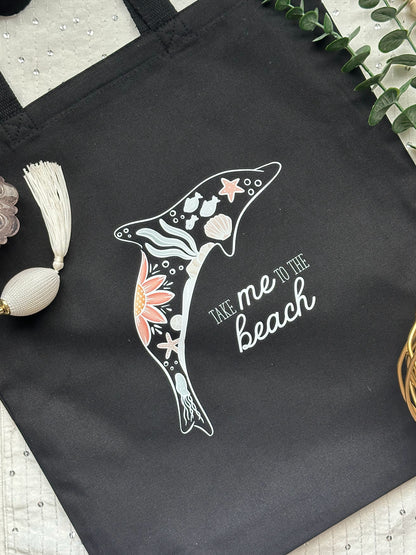Dolphin Totebag | Coastal Canvas Tote Bag | Beach Lover Gift | Handmade Illustrated Bag