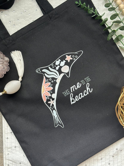 Dolphin Totebag | Coastal Canvas Tote Bag | Beach Lover Gift | Handmade Illustrated Bag