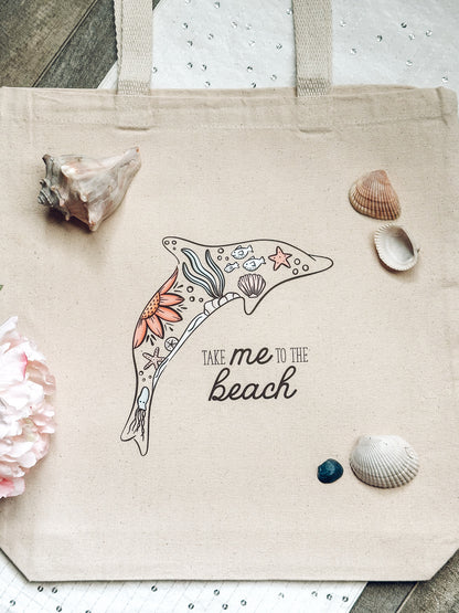 Dolphin Totebag | Coastal Canvas Tote Bag | Beach Lover Gift | Handmade Illustrated Bag