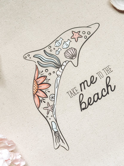 Dolphin Totebag | Coastal Canvas Tote Bag | Beach Lover Gift | Handmade Illustrated Bag