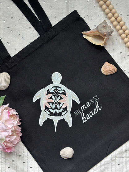 Turtle Totebag | Coastal Sea Turtle Canvas Tote | Beach Lover Gift | Handmade Illustrated Bag