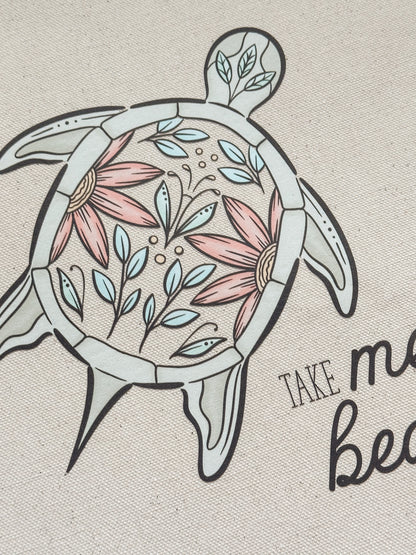 Turtle Totebag | Coastal Sea Turtle Canvas Tote | Beach Lover Gift | Handmade Illustrated Bag
