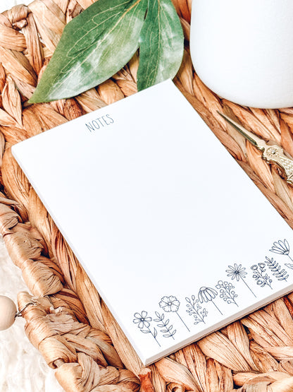 White Wild Flower Notepad | Cottagecore Desk Stationery