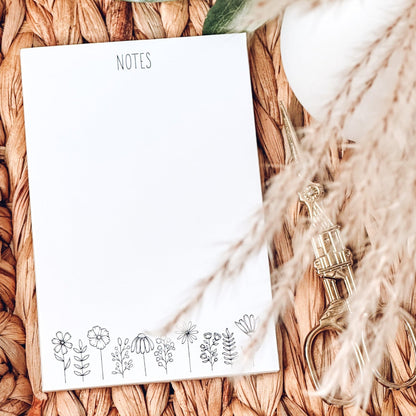 White Wild Flower Notepad | Cottagecore Desk Stationery