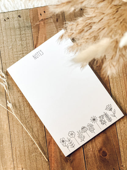 White Wild Flower Notepad | Cottagecore Desk Stationery