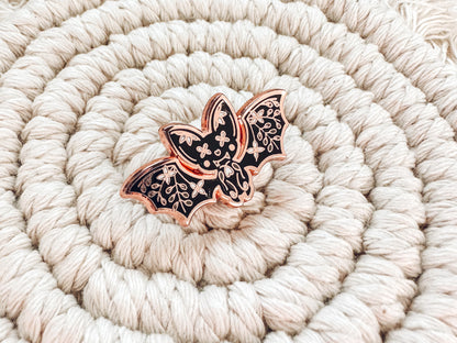 Bat Enamel Pin | Rose Gold Hard Enamel Pin | Witchy Bag Pin
