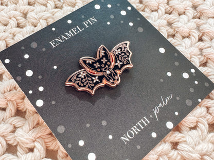 Bat Enamel Pin | Rose Gold Hard Enamel Pin | Witchy Bag Pin