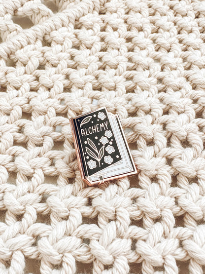 Alchemy Book Enamel Pin | Rose Gold Hard Enamel Pin | Witchy Book Lover Pin