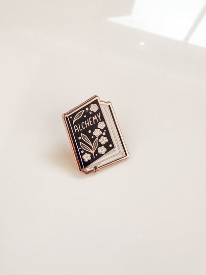Alchemy Book Enamel Pin | Rose Gold Hard Enamel Pin | Witchy Book Lover Pin
