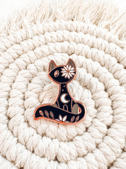 Black Cat Enamel Pin | Rose Gold Hard Enamel Pin | Witchy Cat Lover Pin