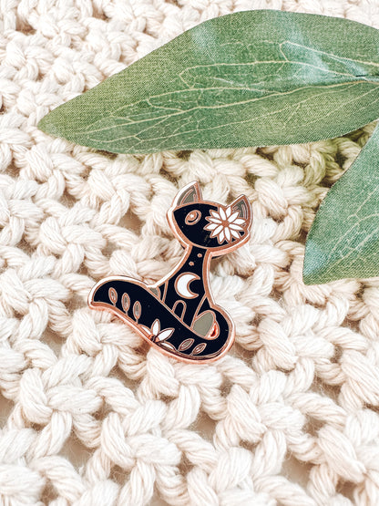 Black Cat Enamel Pin | Rose Gold Hard Enamel Pin | Witchy Cat Lover Pin