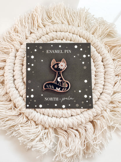 Black Cat Enamel Pin | Rose Gold Hard Enamel Pin | Witchy Cat Lover Pin