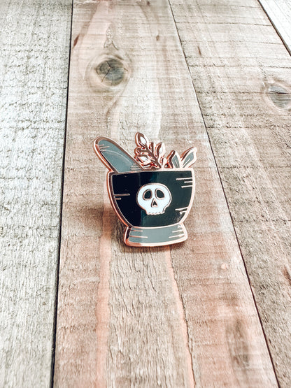 Mortar and Pestle Enamel Pin | Rose Gold Hard Enamel Pin | Witchy Herbalist Pin
