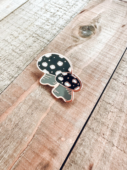 Mushrooms Enamel Pin | Rose Gold Hard Enamel Pin | Cottagecore Forest Pin