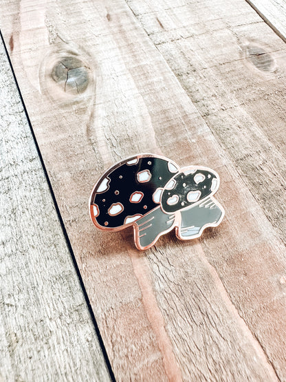 Mushrooms Enamel Pin | Rose Gold Hard Enamel Pin | Cottagecore Forest Pin