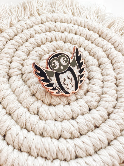 Owl Enamel Pin | Rose Gold Hard Enamel Pin | Witchy Nature Lover Pin