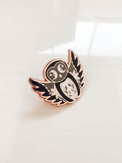 Owl Enamel Pin | Rose Gold Hard Enamel Pin | Witchy Nature Lover Pin