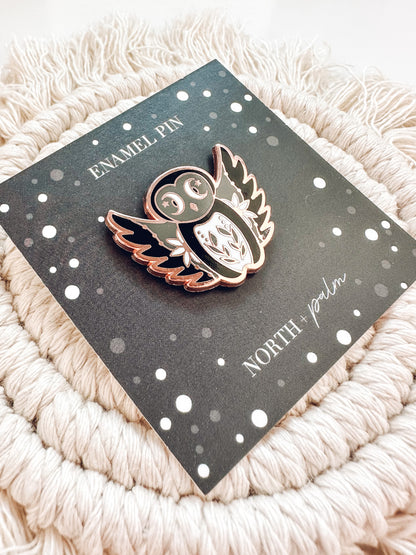 Owl Enamel Pin | Rose Gold Hard Enamel Pin | Witchy Nature Lover Pin