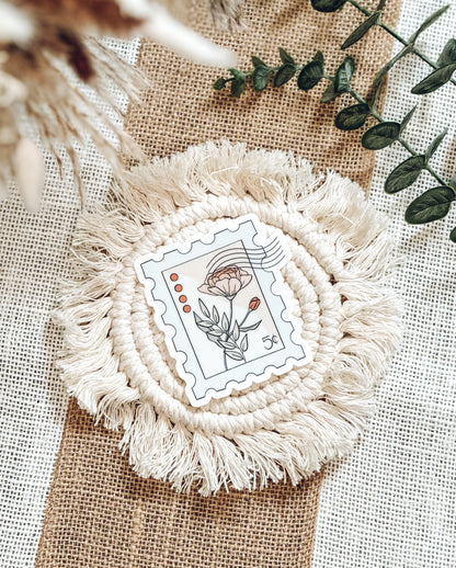 Floral Stamp Sticker | Vintage Postage Vinyl Die-Cut | Journal & Water Bottle Decal