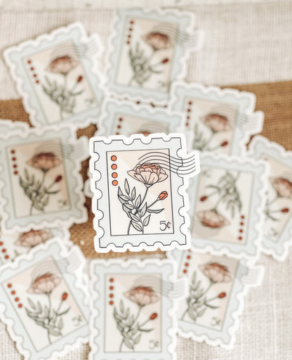 Floral Stamp Sticker | Vintage Postage Vinyl Die-Cut | Journal & Water Bottle Decal