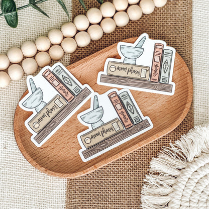 Witch's Bookshelf Sticker | Magical Books Vinyl Die-Cut | Laptop & Water Bottle Decal