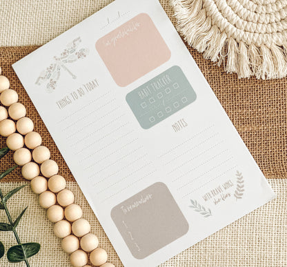 Dragonfly Daily Planner Notepad | Floral Illustrated To-Do List