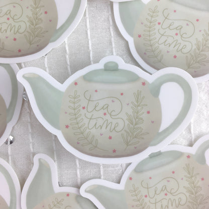 Tea Time Sticker | Cute Waterproof Vinyl Die-Cut | Water Bottle & Planner Decal