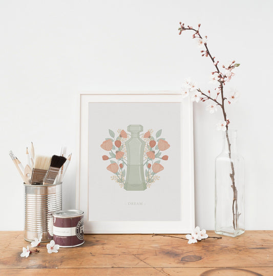 Perfume Bottle with Flowers Print