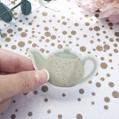 Tea Time Sticker | Cute Waterproof Vinyl Die-Cut | Water Bottle & Planner Decal