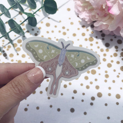 Luna Moth Sticker | Waterproof Vinyl Die-Cut | Water Bottle & Journal Decal