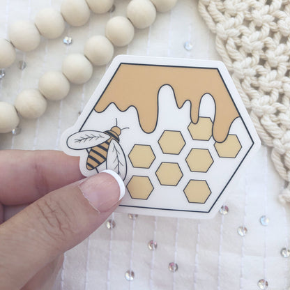 Hexagon Honey Bee Sticker | Nature Vinyl Die-Cut | Water Bottle & Laptop Decal