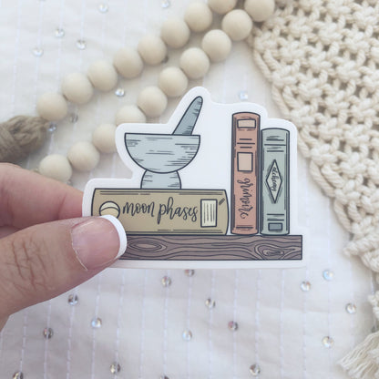 Witch's Bookshelf Sticker | Magical Books Vinyl Die-Cut | Laptop & Water Bottle Decal