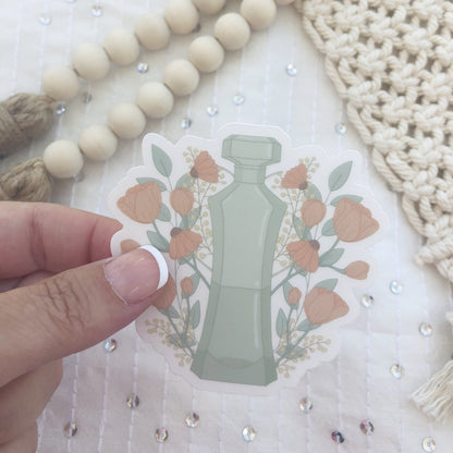 Floral Perfume Bottle Sticker | Dainty Vinyl Die-Cut | Water Bottle & Laptop Decal