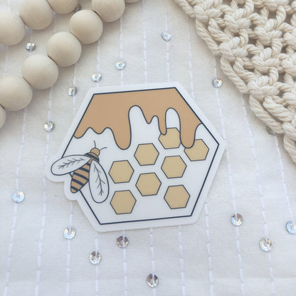 Hexagon Honey Bee Sticker | Nature Vinyl Die-Cut | Water Bottle & Laptop Decal