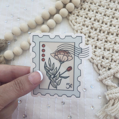 Floral Stamp Sticker | Vintage Postage Vinyl Die-Cut | Journal & Water Bottle Decal