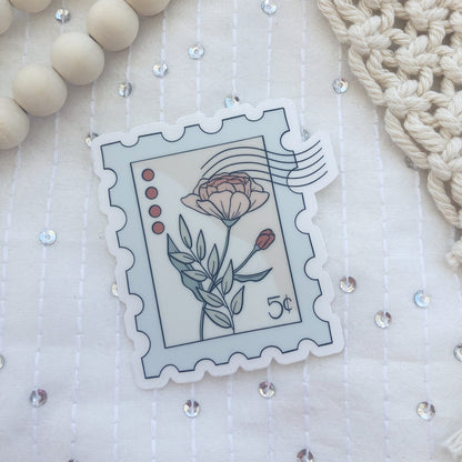 Floral Stamp Sticker | Vintage Postage Vinyl Die-Cut | Journal & Water Bottle Decal