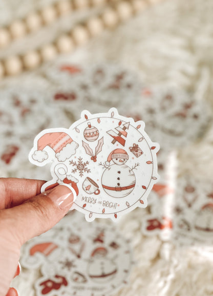 Merry and Bright Christmas Sticker | Holiday Vinyl Die-Cut | Water Bottle & Laptop Decal