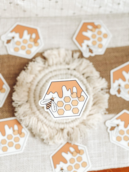 Hexagon Honey Bee Sticker | Nature Vinyl Die-Cut | Water Bottle & Laptop Decal