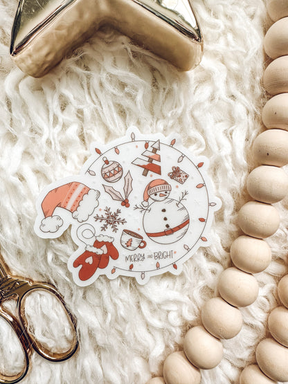 Merry and Bright Christmas Sticker | Holiday Vinyl Die-Cut | Water Bottle & Laptop Decal